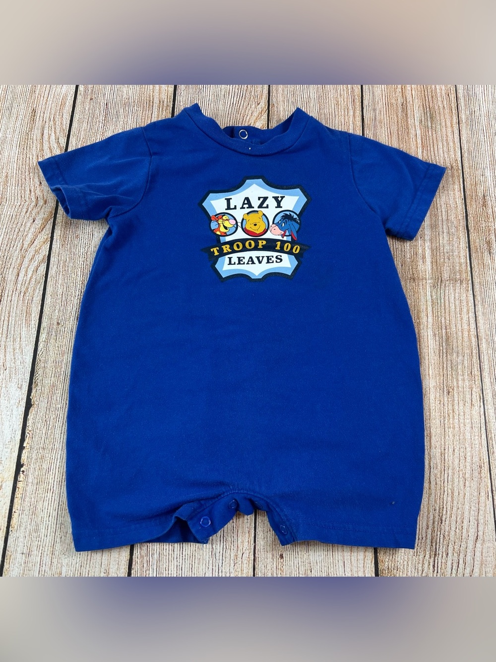 Vintage Disney Winnie The Pooh Baby One Piece Outfit Blue Lazy Leaves Troop 24 M